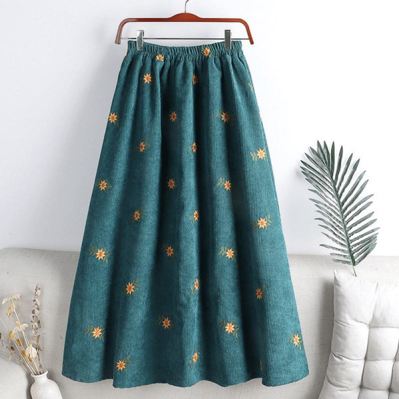 Wildflower Corduroy Midi Skirt